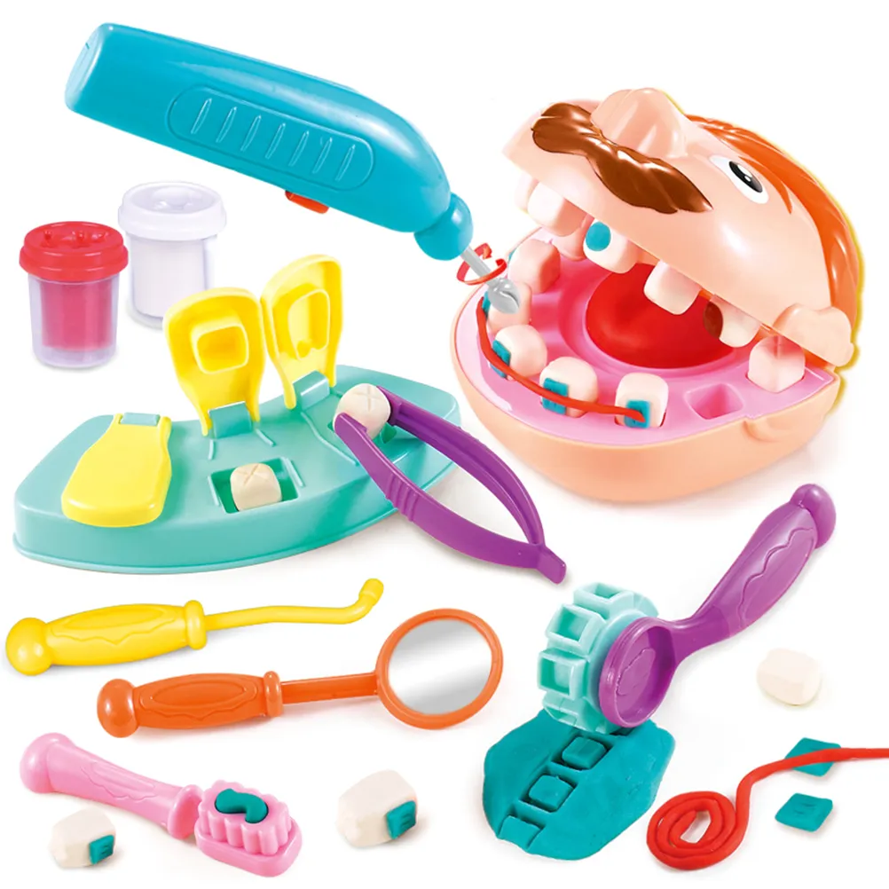 어린이 장난감 의사 세트 빛 점토 plasticine 도구 시뮬레이션 플레이 집 치과 의사 DIY 점토 교육 치아 금형 # 30 LJ201012