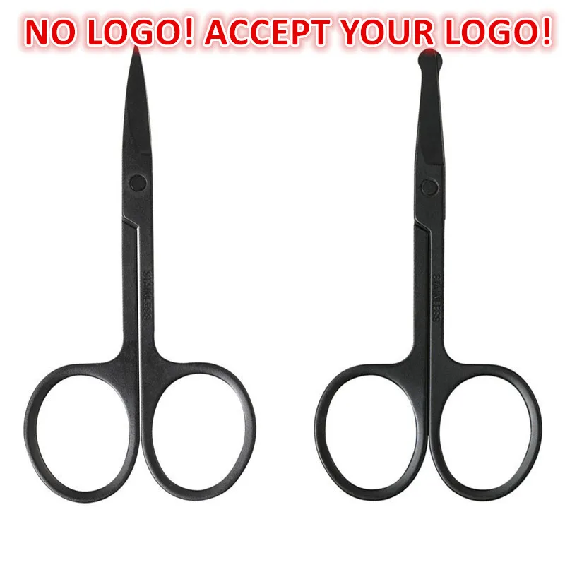 Svart rostfritt stål hår sax ögonbryn näsa hairbeard sax skönhet verktyg frisörer accepterar din logotyp utskrift