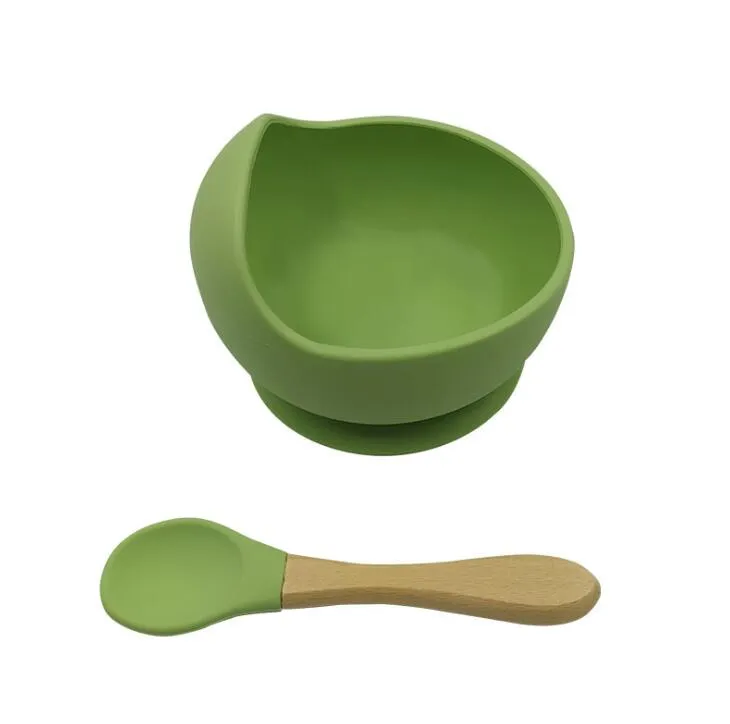 Baby Silicone Bowl Spoon Maternal Infant Feeding Cutlery Suction Cup Complementary Food Bowl Drop Proof Silicone Bowl Set YL251
