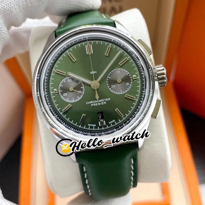 TWF V8 New Premier B01 Steel Case AB0118A11L1X1 Asian 7750 Automatic Chronograph Mens Watch Green Dial Green Leather Watches Hello_Watch E