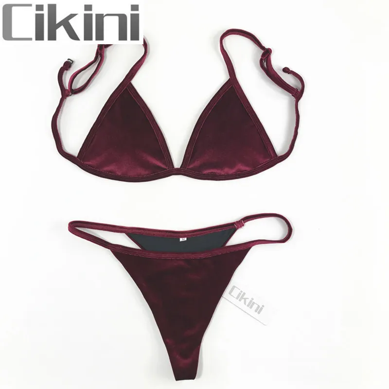 Velours Bikini Set 2020 Femmes Maillot de bain Monokini Body Maillot de bain Maillots de bain Swim Halter Thong Beach Maillots de bain Cikini T200708