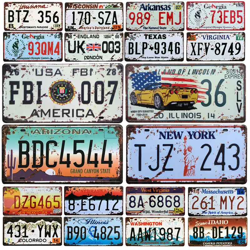 Vintage License Plate Car Bus Number Route 66 USA Metal Sign Wall Art Stickers Warning Garage Man Cave Bar Retro Plaque Decor Size 30X15CM