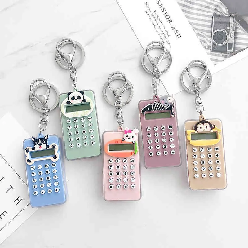 Keychains Mini plastic key ring, portable cartoon, cute, pocket calculator, office supplies, student stationery