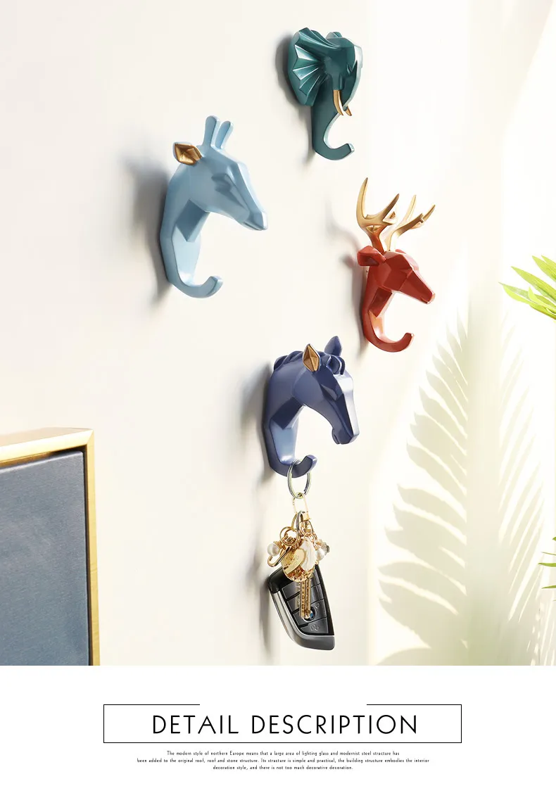 Animal Head Wall Hooks Key Holder Wall Dcor Horse Elephant Deer