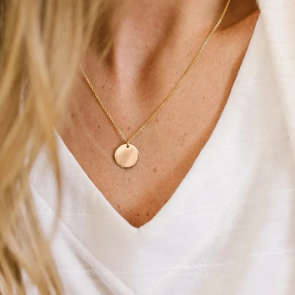 Minimalist Metal Women Circle Round Choker Pendant Necklace Lady Girls Coin Necklaces Jewelry Gift