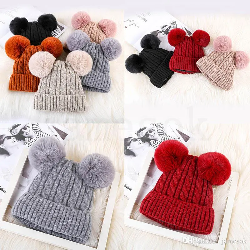 Chapeau d'hiver hommes et femmes nouveau adulte Plus velours Double cheveux boule tête laine chapeau chaud mignon tricoté chapeau marée dc868