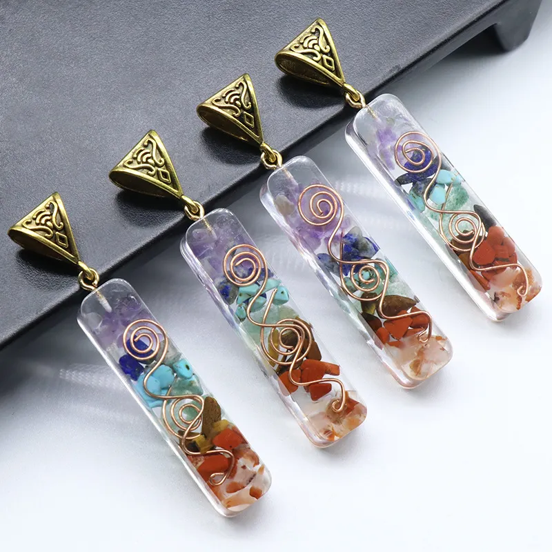 Crushed Stone Pendants Necklace Pendant Meditation Gold Plated Charms Rectangle Jewelry Accessories High Quality 4 8ks L2