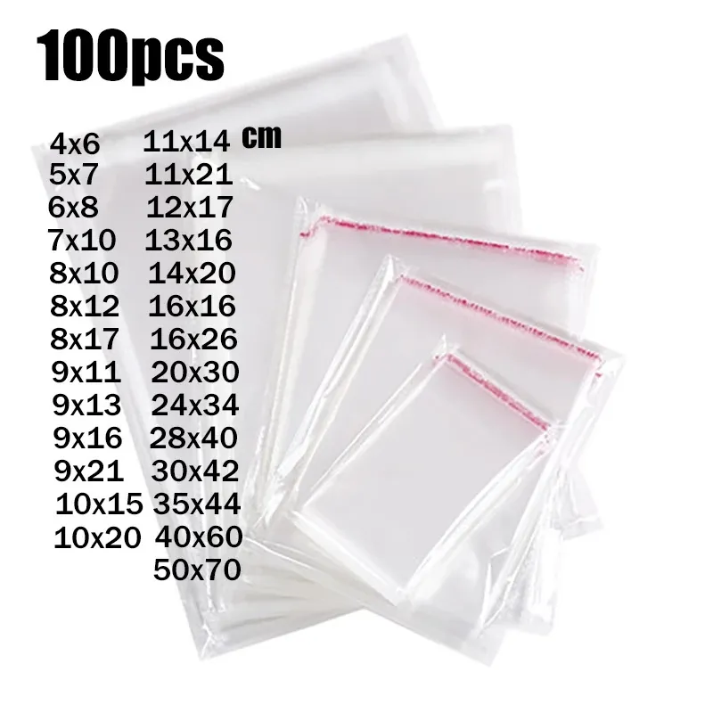 100PCS Lot Resealable Plastväskor Självhäftande tätning Opp Cellofan Väskor Transparent Förpackning Påse För Smycken Candies Kakor Kläder