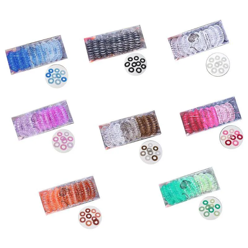 9Pcs Spiral Hair Ties Gradient Jelly Candy Color Telephone Wire Ponytail Holder J78E279r