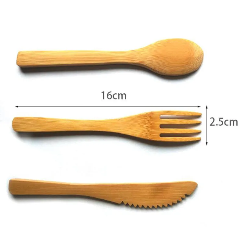 3Pcs/Set Eco-Friendly Japanese Portable 16cm Cutlery Set Bamboo Dinnerware Set Knife Fork Dinner Tableware Jam Cutlery Set For Children