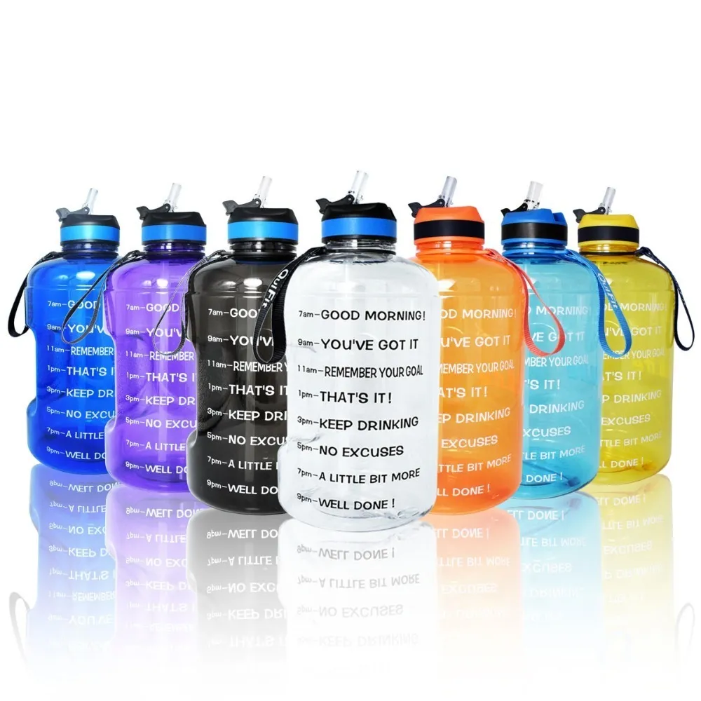 BuildLife 1-Gallonen-Wasserflasche mit Strohhalm, Zeitmarkierung, 3,78 l, 128 oz, BPA-freier Kunststoff, großes Fassungsvermögen, Wasserkrug für Fitness und Sport, 201106