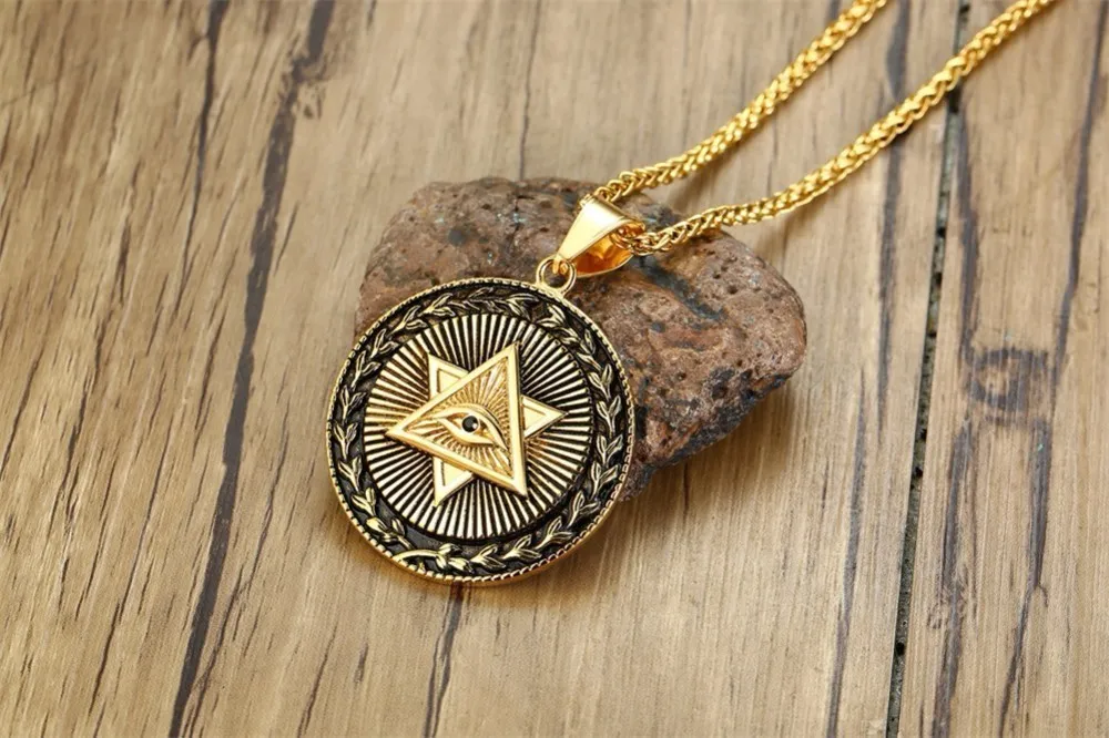 Collier Symbole Illuminati Avec œil Qui Voit Tout - Pendentif Zamak 3,5 Cm, Chaîne 60 Cm - Style ésotérique, Franc-maçonnerie - Unisexe - 11
