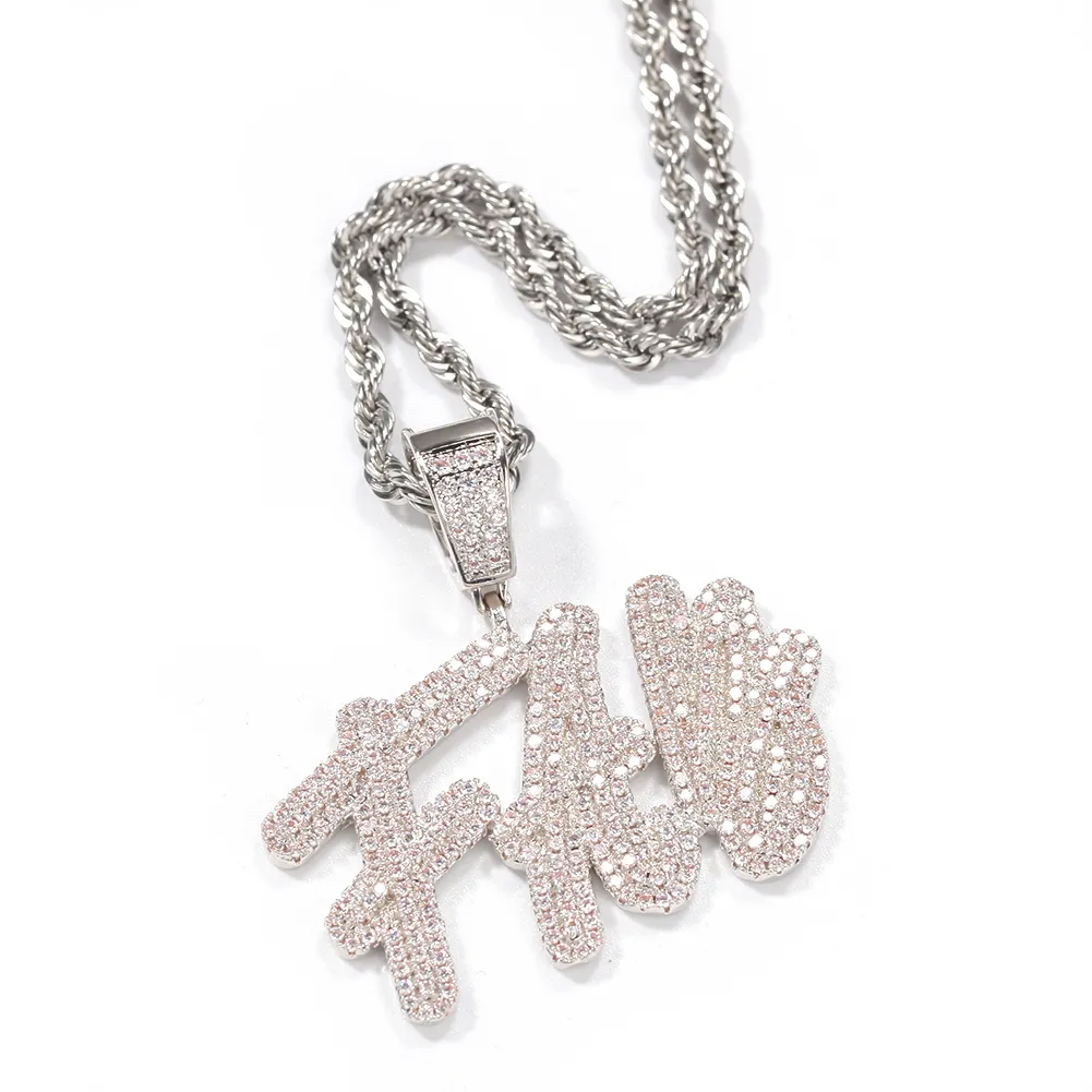 Le plus récent A-Z HIP HOP personnalisé chevauchement herbe police pendentif combinaison mots nom pendentif avec chaîne colliers zircone bijoux 3235