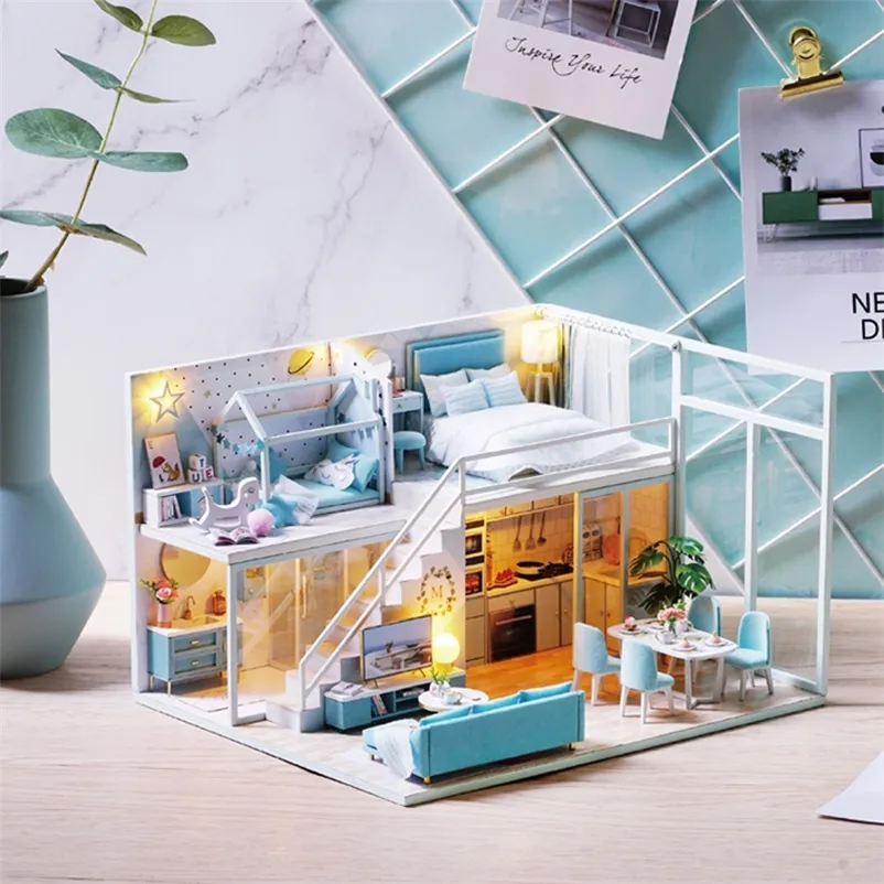 Kit De Casa De Muñecas DIY De Madera En Miniatura – Salón Con Muebles Y Luces LED, Manualidad Creativa Para Adultos Y Adolescentes