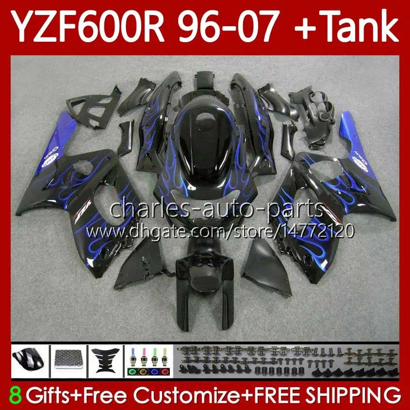 Blue Flames Body + Tank för Yamaha Thundercat YZF600R YZF 600R 600 R 96-07 Bodywork 86No.90 YZF-600R 1996 1997 1998 1999 2000 2001 YZF600-R 96 02 03 04 05 06 07 Fairings