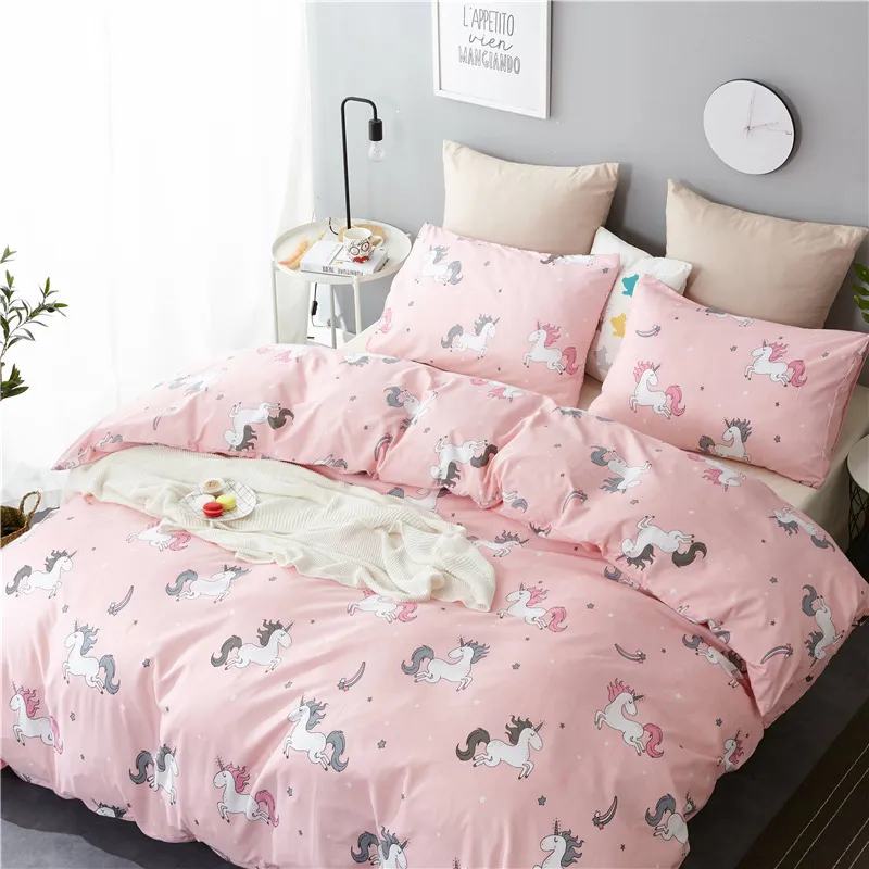 Denisroom Lovely Unicorn Bedding Set Dubbelsäng Conterters Stripe Quilts och Duvet Cover Set CB83 # T200826