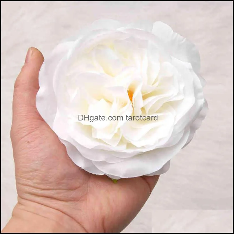 11cm Large White Peony Artificial Silk Flower Heads For Wedding Decoration DIY Wreath Gift Box Scrapbooking Craft Fake Flowers 220110