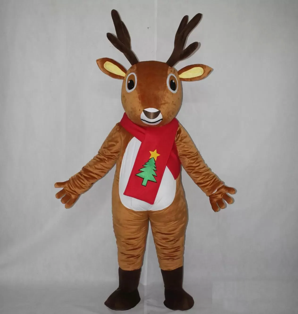 Halloween red scarf reindeer Mascot Costume High quality Cartoon Plush Anime theme character Christmas Adults Size Birthday Party Outdoor Outfit