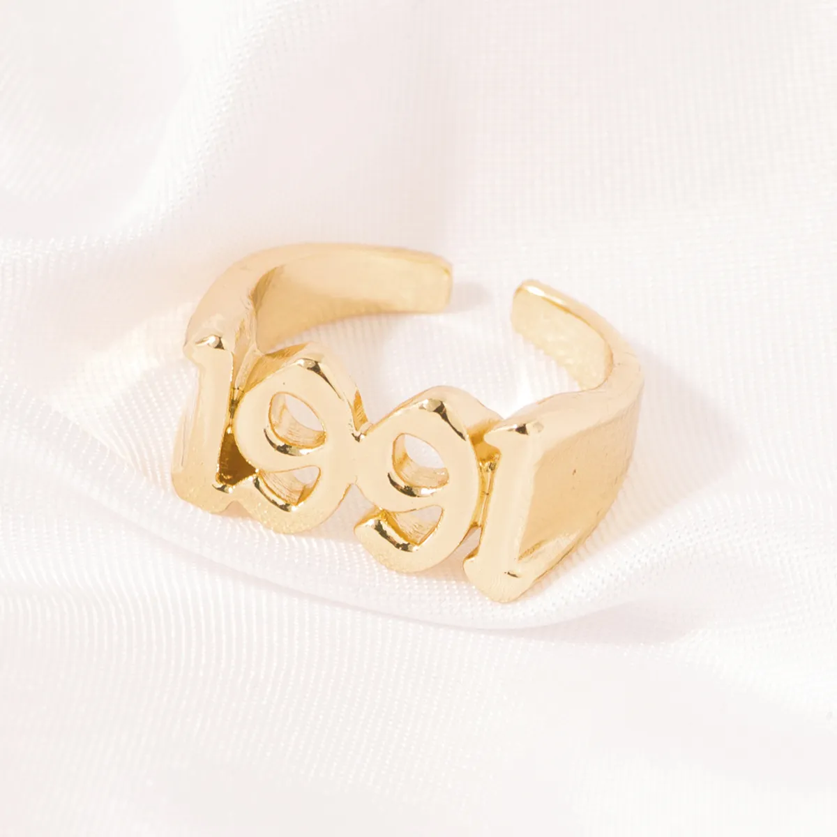 18K Gold Birth Year Ring, Gold Year Ring, Old English Font Year Ring for  Women | eBay