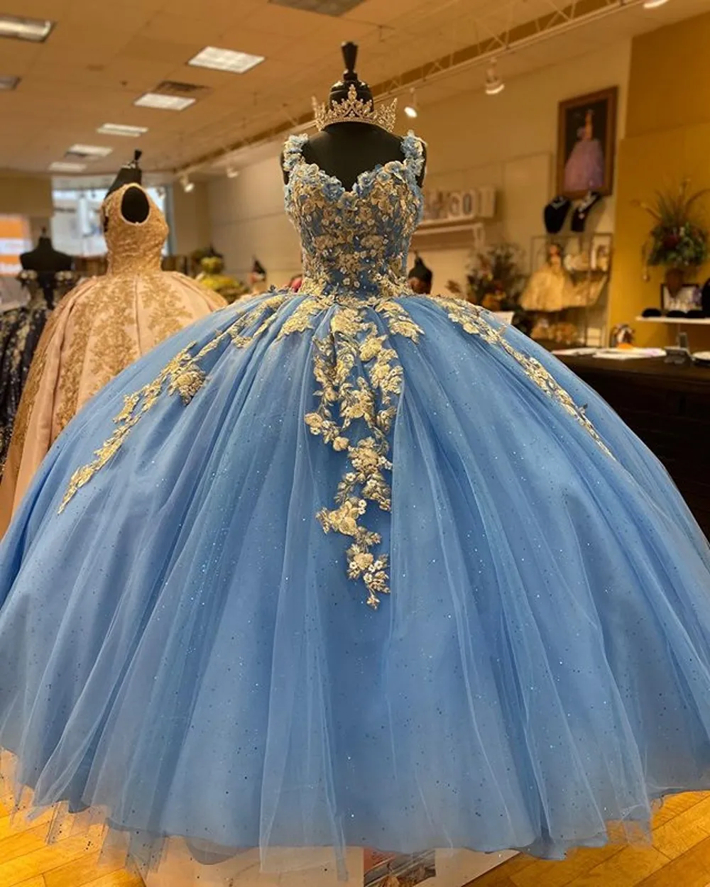 Blue Ball Gown Prom Dress Light Blue Quinceanera Dress Lace Sweet