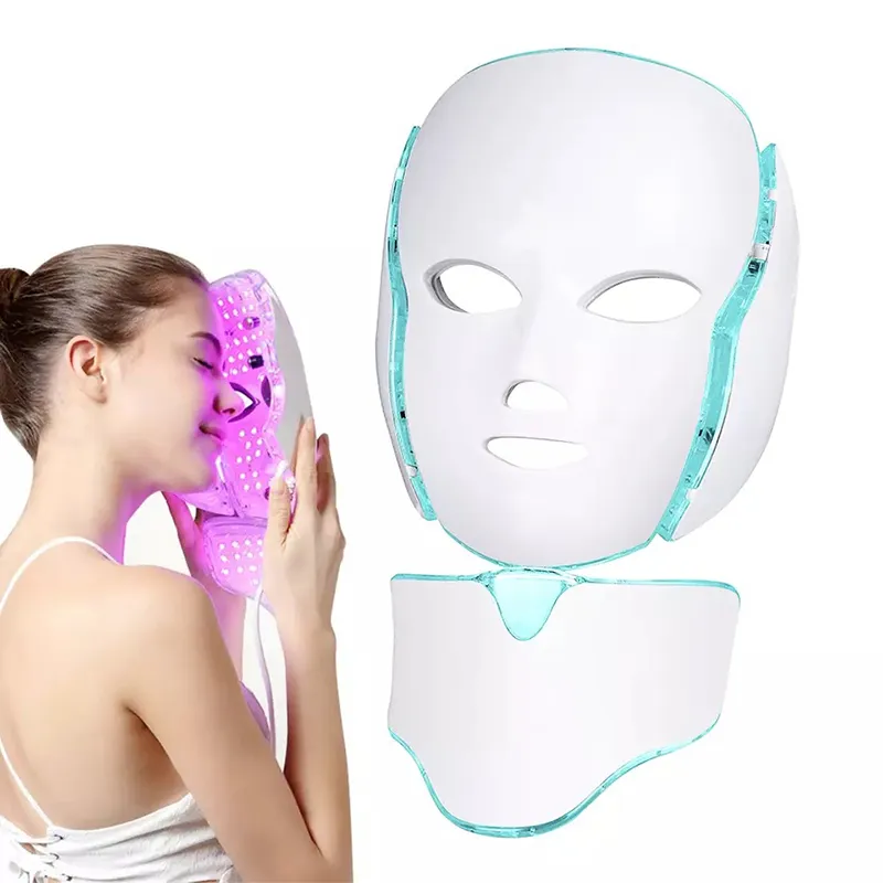 7 kleuren licht led gezichtsmasker met hals huid verjonging gezicht zorg behandeling schoonheid anti acne therapie whitening schoonheidsmaskers