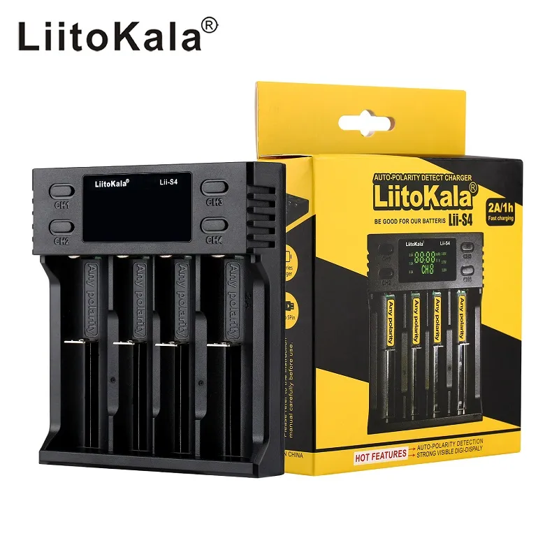 Liitokala lii-s1 lii-s2 lii-s4 Smart Charger LCD 1/2/4 SLOT for 26650 21700 18350 AA AAA LITHIUM NIMH Auto-Polarity Detector Charger