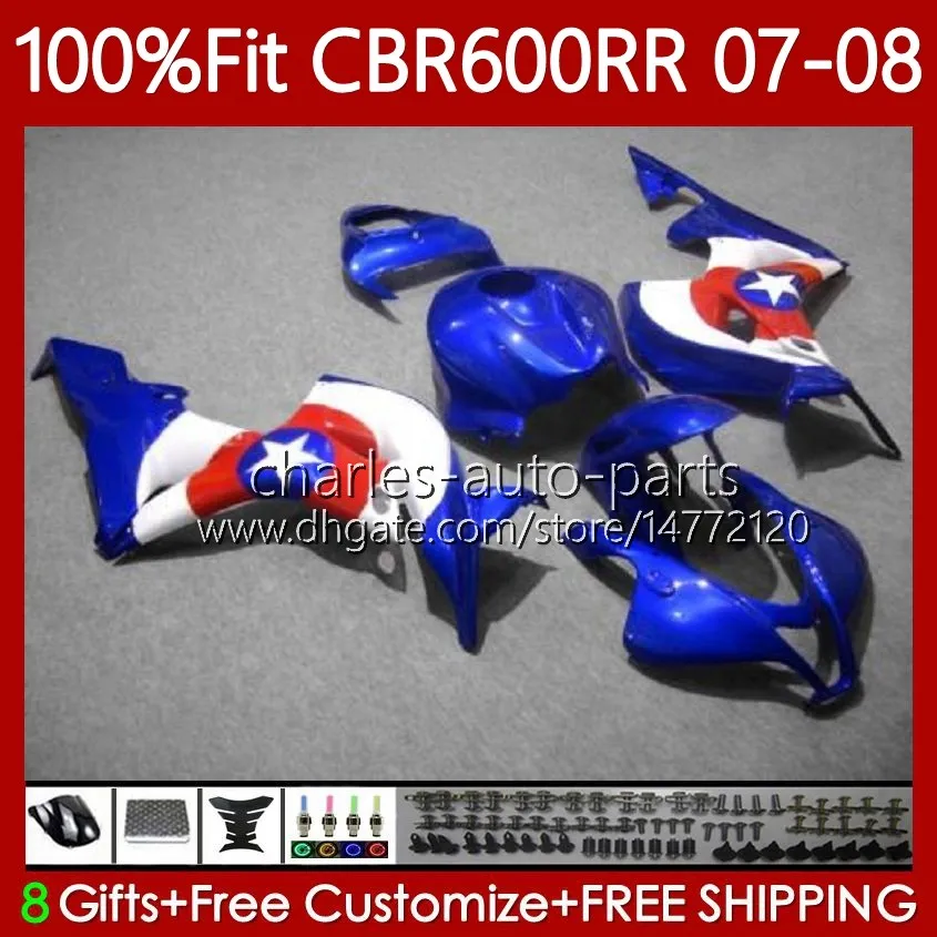 OEM Bodys för Honda CBR 600 RR CC F5 600CC 2007 2008 Bodywork 70NO.116 CBR600 RR CBR 600RR 600F5 CBR600RR 07 08 CBR600F5 2007-2008 Injektionsformmassa Vit Blå