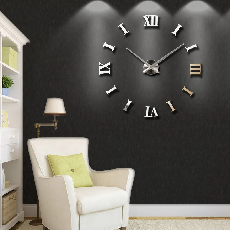 Yeni Ev Dekorasyon Büyük 27 / 47inch Ayna Duvar Saati Modern Tasarım 3D DIY Büyük Dekoratif Duvar Saati İzle Duvar Benzersiz Hediye 201118
