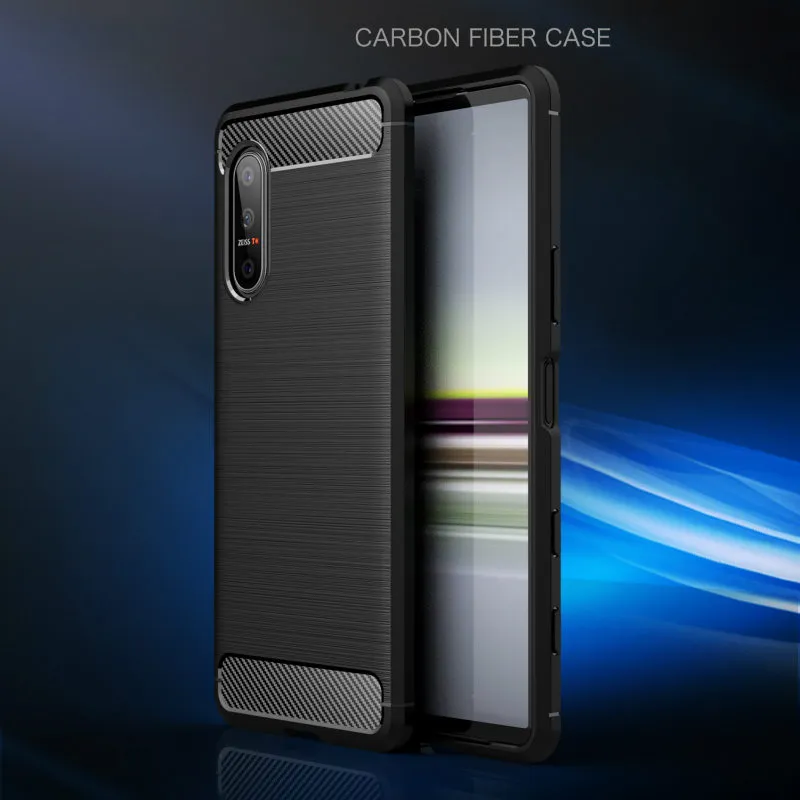 Business Case für Sony Xperia 5 10 1 II 8 20 XZ4 Compact 10 Plus-XZ3 XA2 PLUS Carbon-Faser-Brushed TPU Telefon-Abdeckung