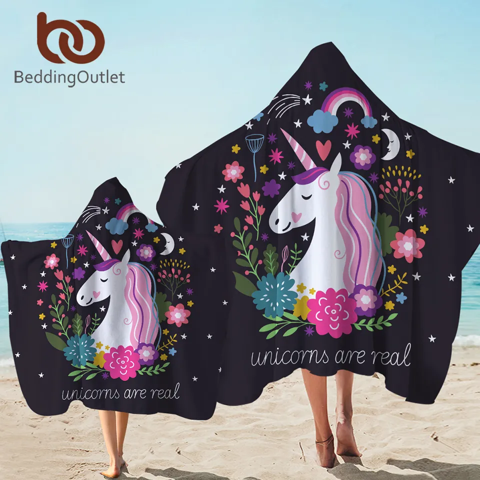 BeddingOutlet Asciugamano con cappuccio unicorno Asciugamano da bagno in microfibra con cappuccio per bambini Coperta da spiaggia indossabile per adulti con cartoni animati floreali Y200429