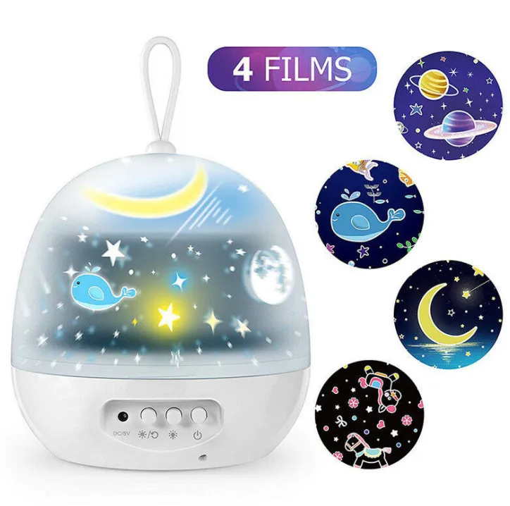 L'ultima lampada di proiezione del cielo stellato Natale usb rotante proiettore per bambini da sogno creativo ha condotto la luce notturna dell'atmosfera, spedizione gratuita