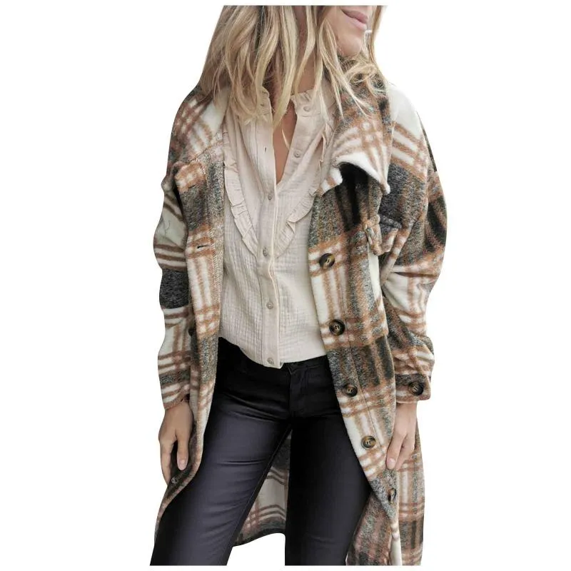 Dames lange mouw jassen plaid jas herfst winter oversized jas 2020 mode losse uitloper vintage top streetwear ropa mujer # 13