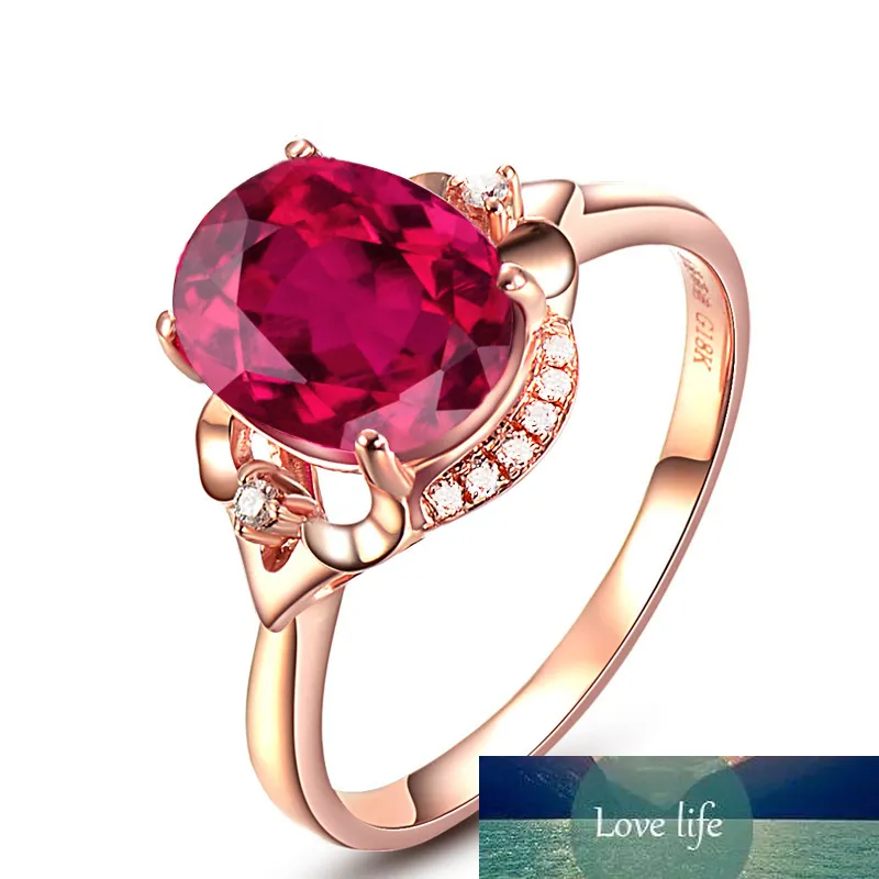 Anillo De Rub Rojo Puro De Oro Rosa De 18 Quilates Para Mujer