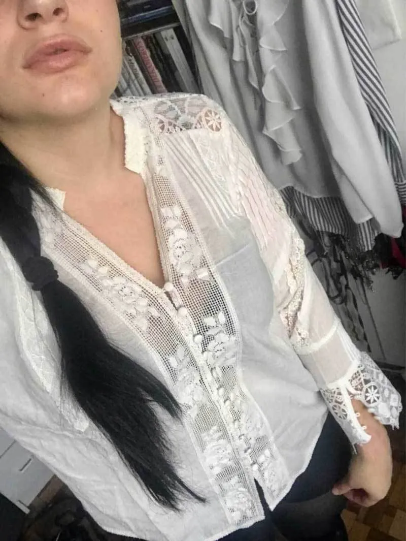 BOHO INSPIRED blouse white cotton lace floral embroidery women's shirt  loose boho chic v-neck long sleeve tunic sexy tops blusas LJ200811