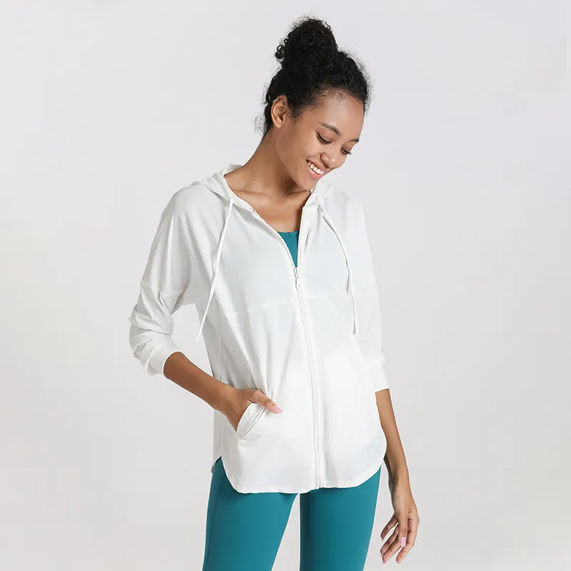 Veste de Yoga ample pour femmes, vêtements de sport, Cardigan à capuche et fermeture éclair, haut de sport à manches longues, manteau assorti pour pantalons Leggings