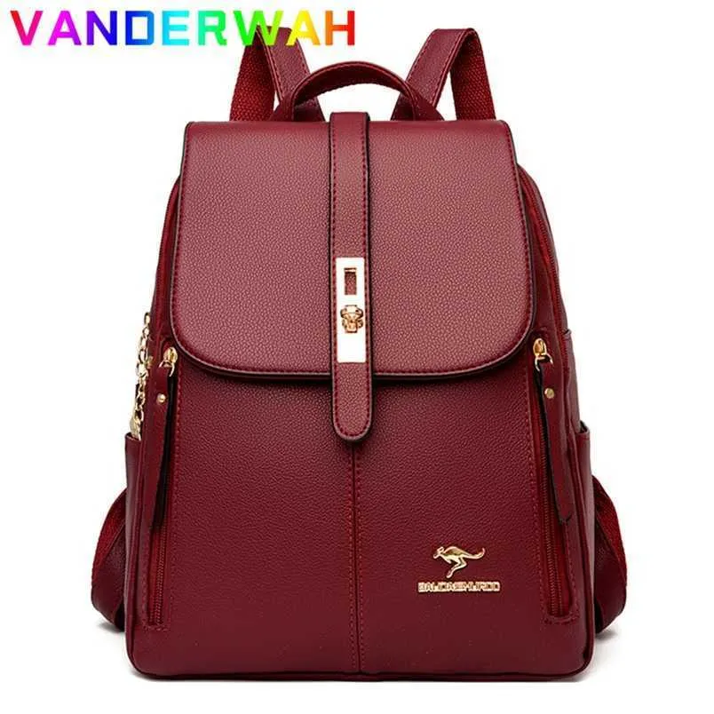 Leather Genuine Brand Backpack Women High Quality Female Back Pack for Girls School Bags Travel Bagpack Ladies Bookbag Rucksack 202211