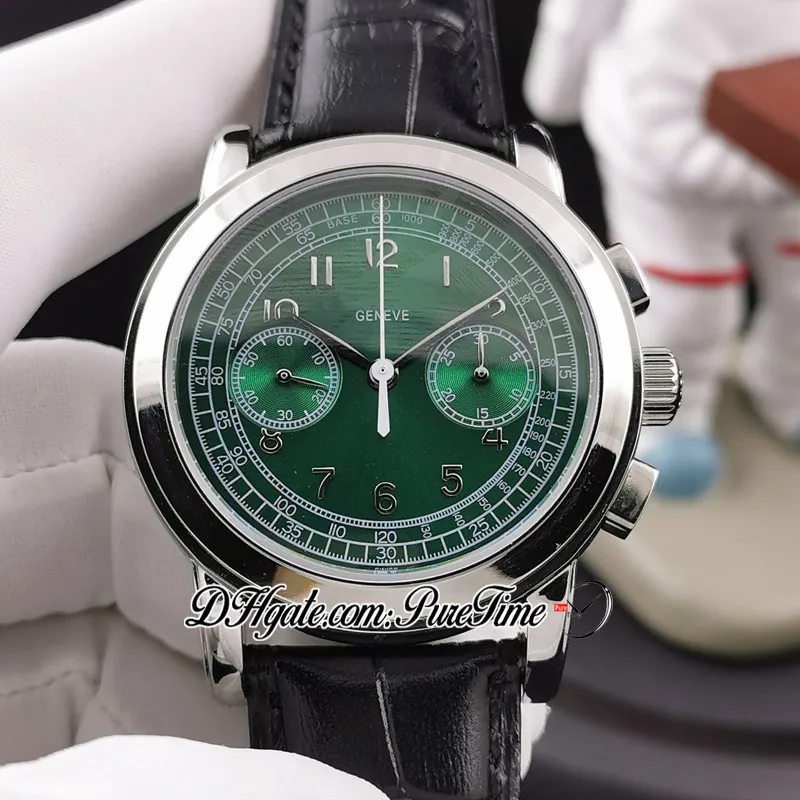 TWF Platinum Compliactions Chronograph 5070G Handlindning Automatisk Mens Watch Steel Case Green Dial Black Leather Strap PtPP Puretime 5ae5