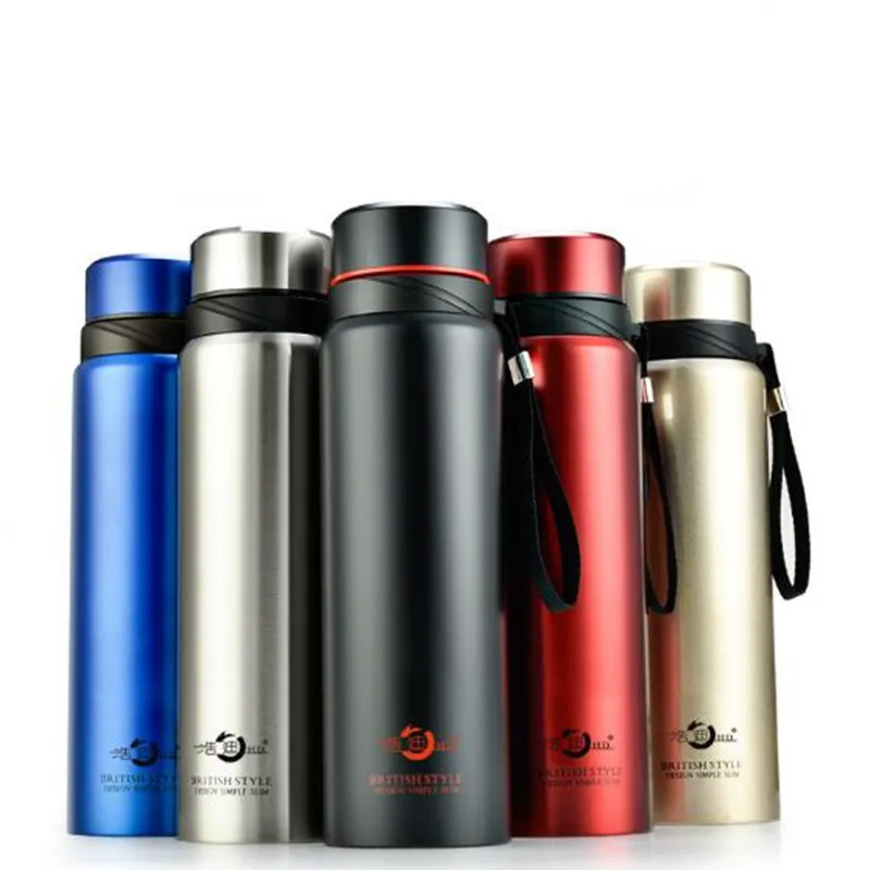 Thermos en acier inoxydable double de grande capacité de 700/1000/1200 ml pour tasse isolée de flacon à vide de thé avec bouteille thermo de corde 201204