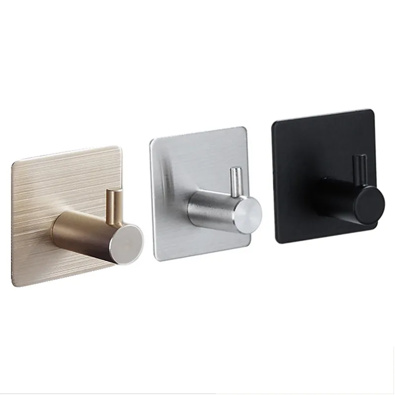 Aluminum alloy Robe Hook Self Adhesive Wall Coat Rack Key Holder Single Clothes Racks Towel Hanging Hook Bathroom Kitchen Metal Hooks HY0344