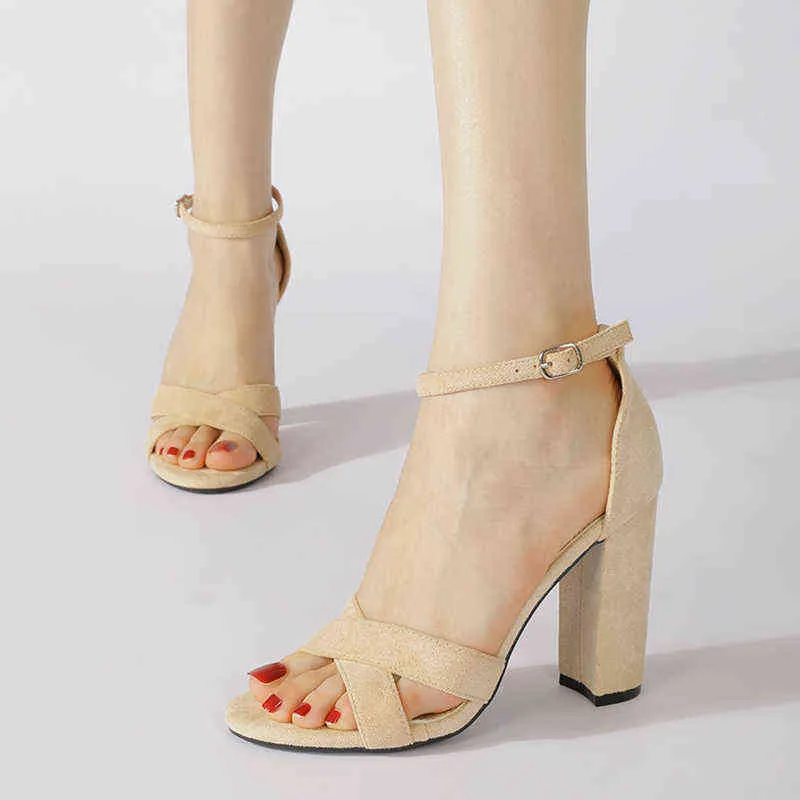 Sandels мода ремешок на лодыжку женщин повседневные сандалии открытыми носки летние высокие каблуки туфли с пряжки женские офисные работы 220303