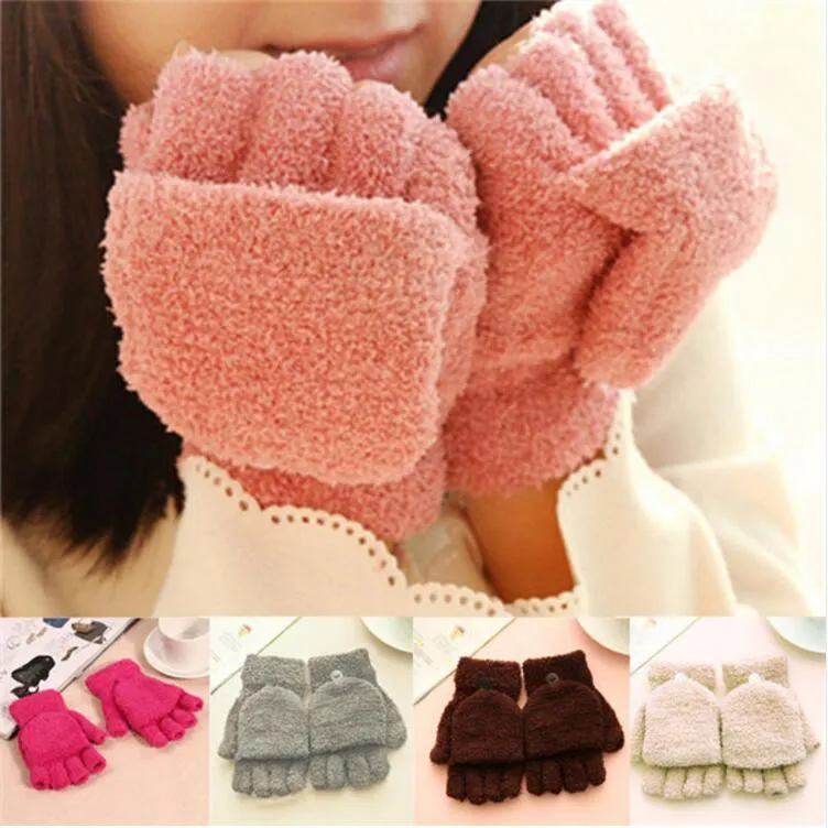 Fingerless Gloves Wholesale- 6 Colors Fashion Half Finger Coral Fleece Winter Warm Soft Women's Clothing Accessories1
