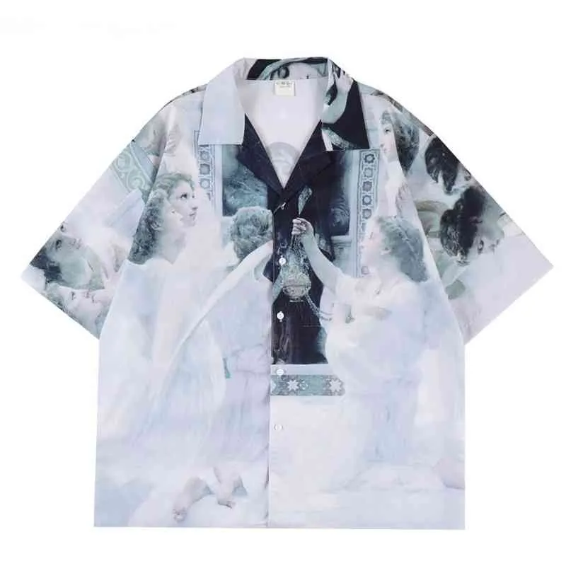 Мужская рубашка Vinatge Style Angles Print Bevaribed 2022 хлопок повседневная уличная одежда лето с коротким рукавом блузки S для мужчин