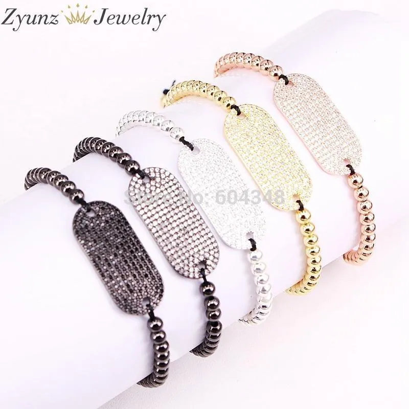 Bracelets de charme 5 brins ZYZ298-2404 Barre rectangulaire Pave CZ Zircon Connecteur avec perles de cuivre de 4 mm Bracelet en macramé réglable Hommes Femmes Juif