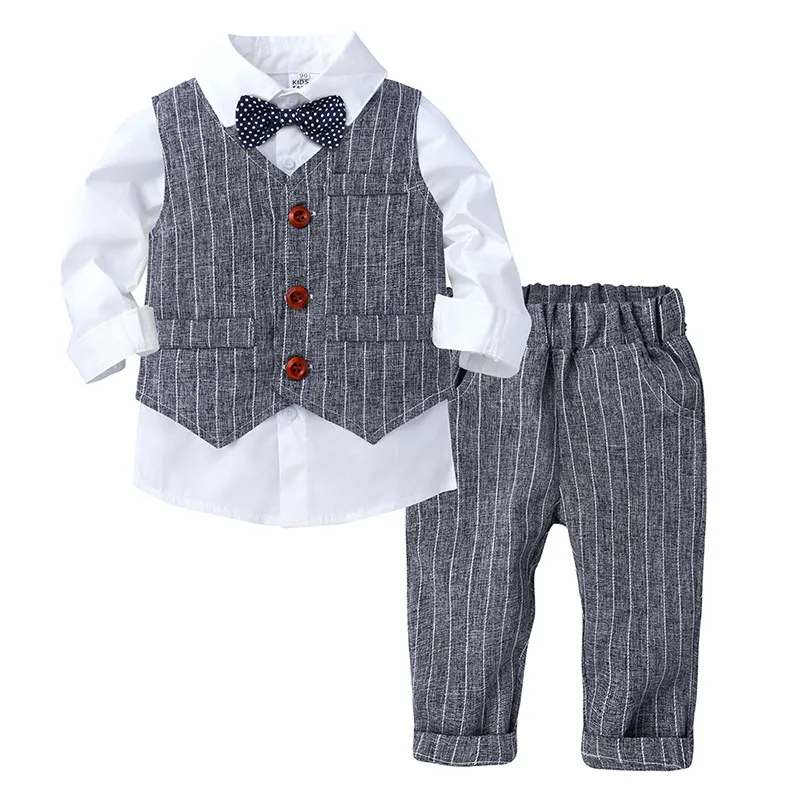 Fashion Boy Clothing Sets Gentleman Pak Bow Tie lange mouw shirt broek 3 stks kostuum verjaardagskleding uitsluiting uit je kleding jurk