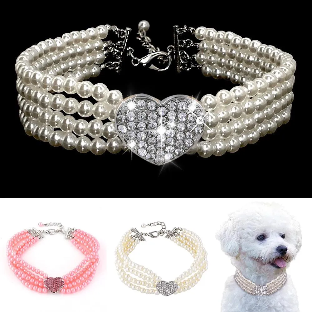 3 Row Pretty Pearl Choker Dog Necklace, Cream – The Dog Squad