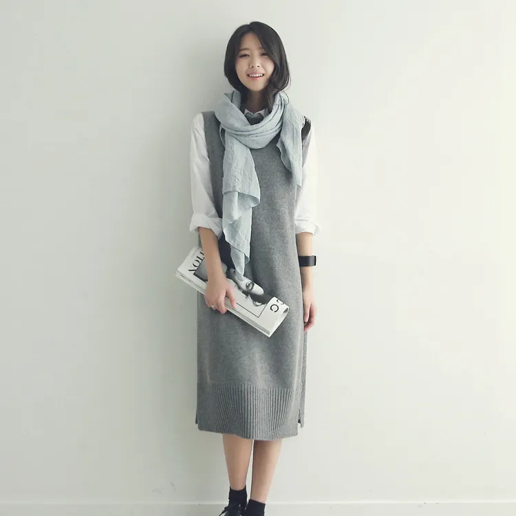 sweater vest dress No Exceptions Taupe Knit Sweater Vest Mock Layered Mini Dress main image 1