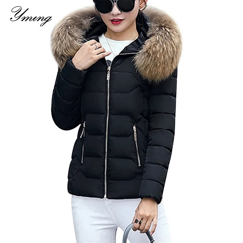 Inverno para baixo jaquetas mulheres moda casaco morno de algodão espessamento parka colar de pele jaquetas com capuz destacável boné de inverno roupas 201029