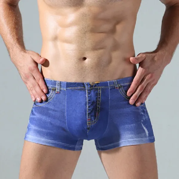 2020 Sexy Underwear Homens 3D Cópia Cópia de Algodão Spandex Underpants Homens Boxers Denim Jeans Jeans Boxer Shorts Sexy Underwear