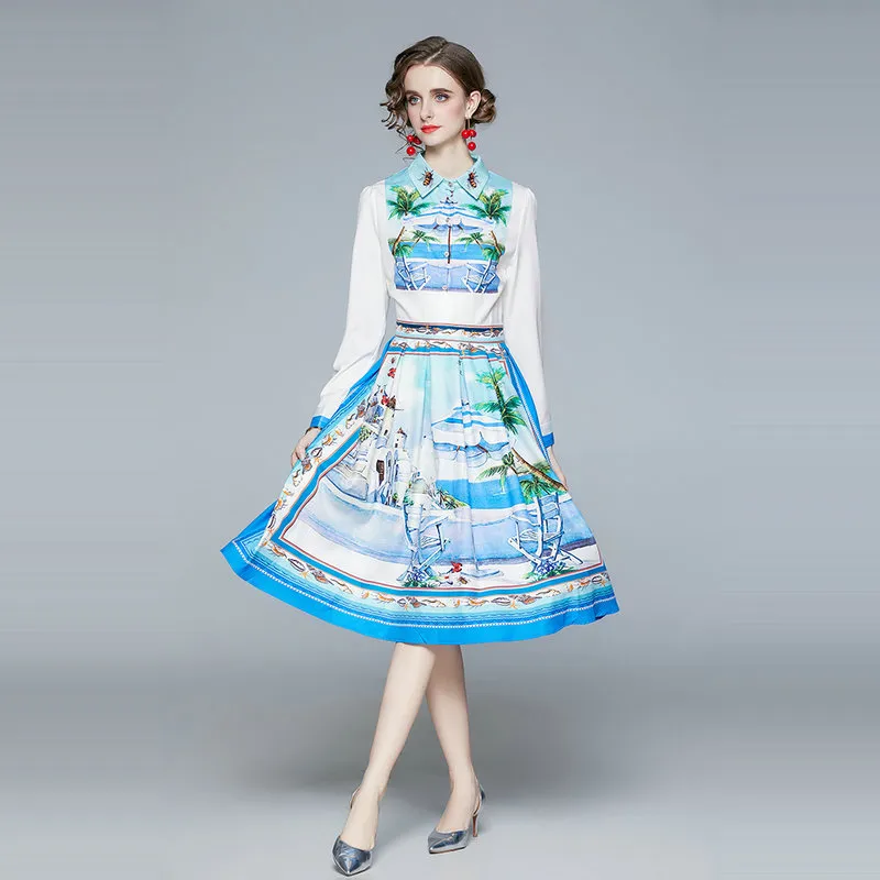 Drukowana damska sukienka damska z długim rękawem Ol High-end Dress 2021 Wiosna Jesień Midi Dress Fashion Elegant Lady Plised Sukienki