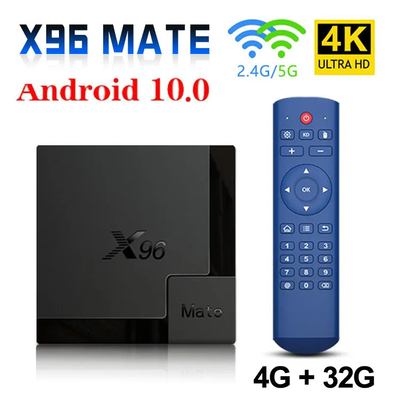 X96Mate Android 10.0 Smart TV Box 4 Go 32 Go Wifi double bande 2.4G / 5G Bluetooth Allwinner H616 Quad Core Set Top Box X96 Mate Mini TVbox